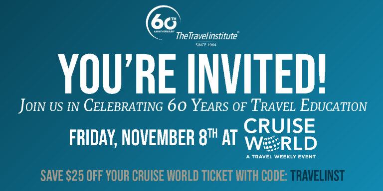 CruiseWorld 2024 - Invitation to The Travel Institute's 60th Birthday celebration