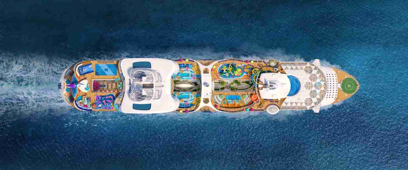 Aerial view looking straight down on the Utopia of the Seas cruise ship.