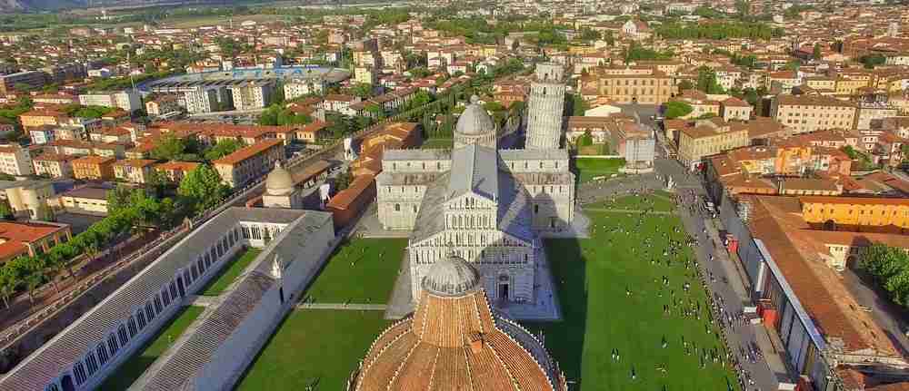 Aerial view of Pisa with the Tower in the background