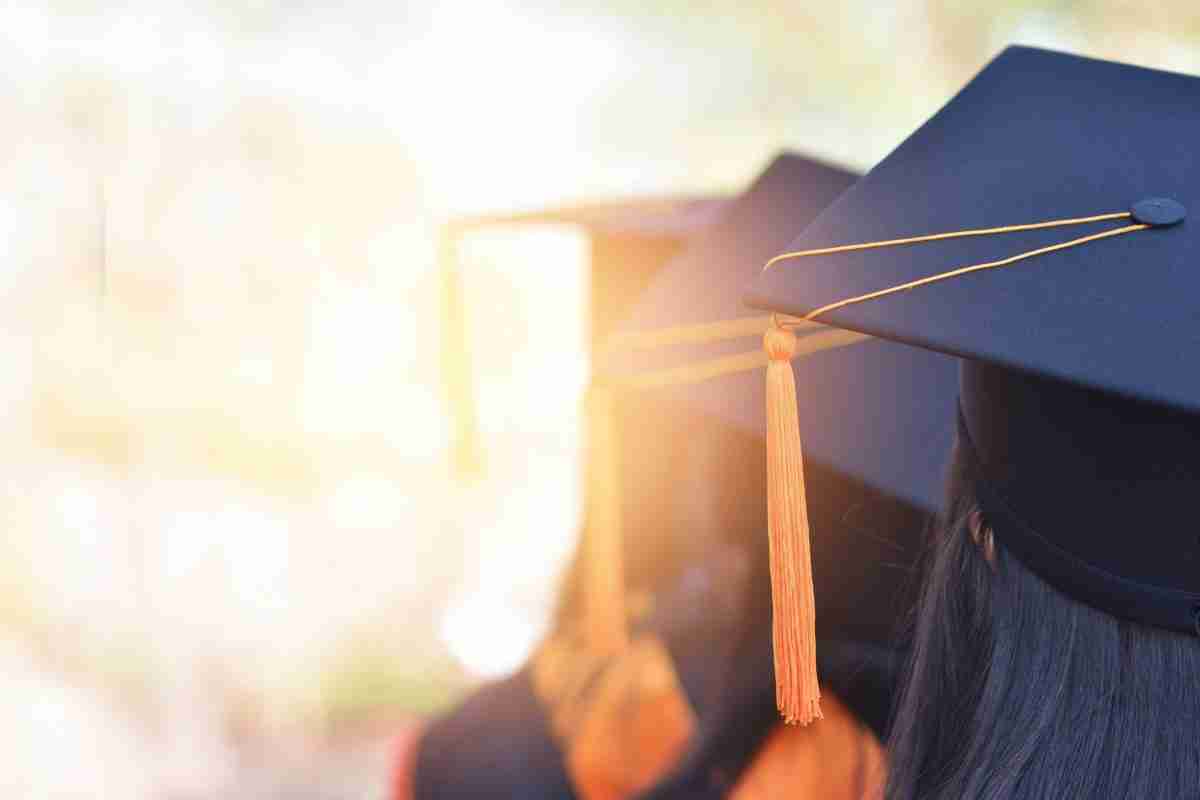 View of a line of graduates in their caps - blurred background