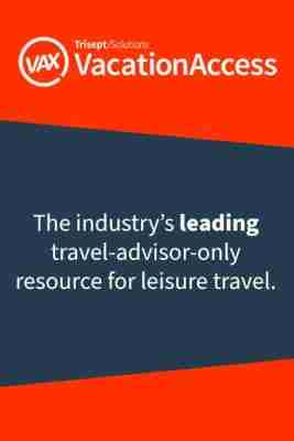 VAX Vacation Access ad. Caption on the image reads: The Industry's leading travel-advisor-only resource for leisure travel.