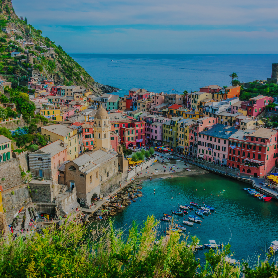 Aerial view of the Portofino region of Italy