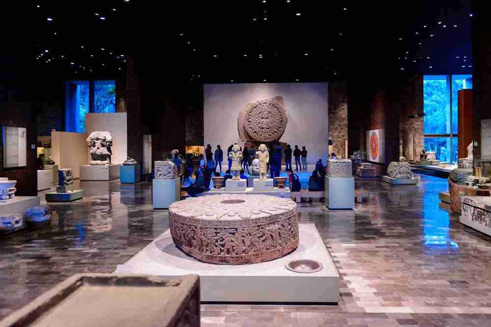 The interior of one of the rooms of the National Museum of Anthropology in Mexico City - this room's star attraction is the Aztec Sun Stone