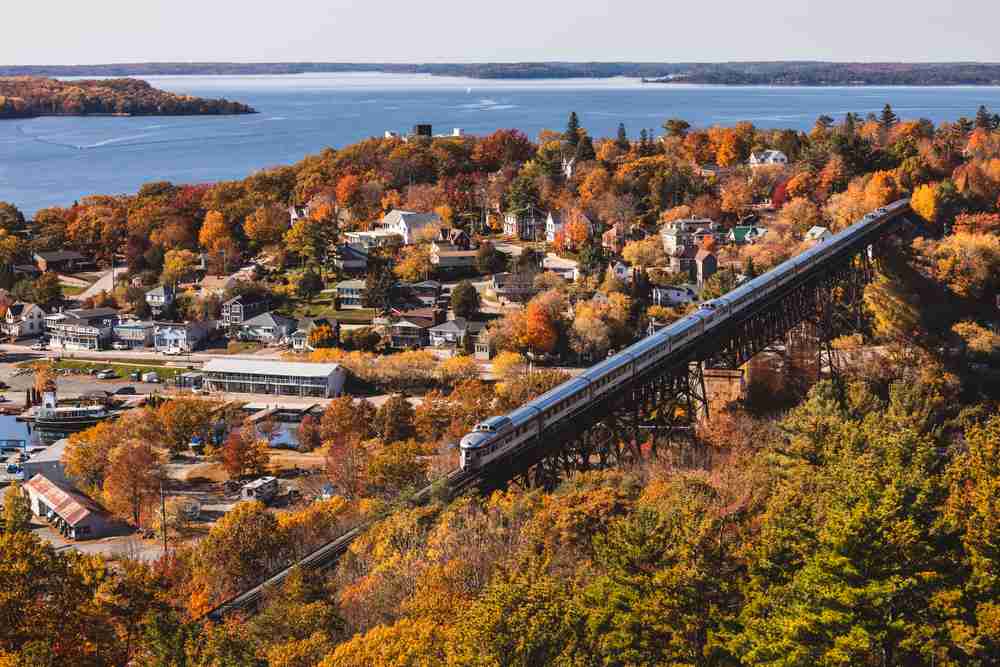 Aerial view of the westbound "Canadian" near Perry's Sound, Ontario