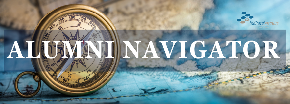 Alumni Navigator Logo - compass on a map with the words "Alumni Navigator" superimposed on the images